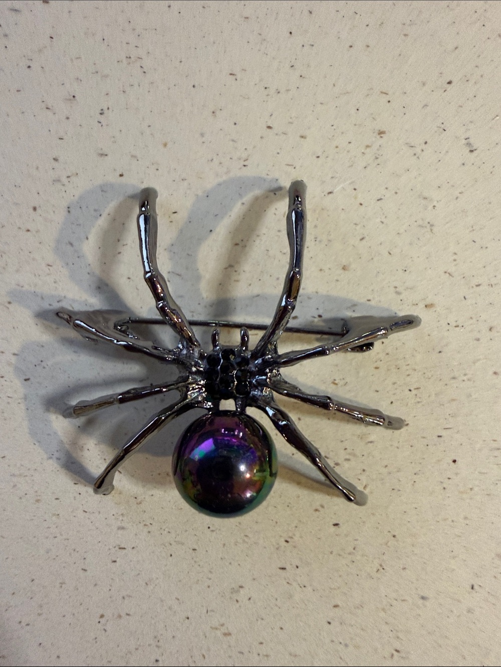 Decorative Spider Brooch Pin in Iridescent Purple and Gunmetal
